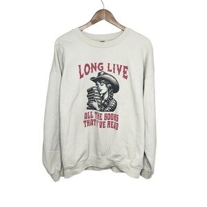 Book Lovers Cozy Sweatshirt L Western Graphic Gildan Crew Neck Bookish
